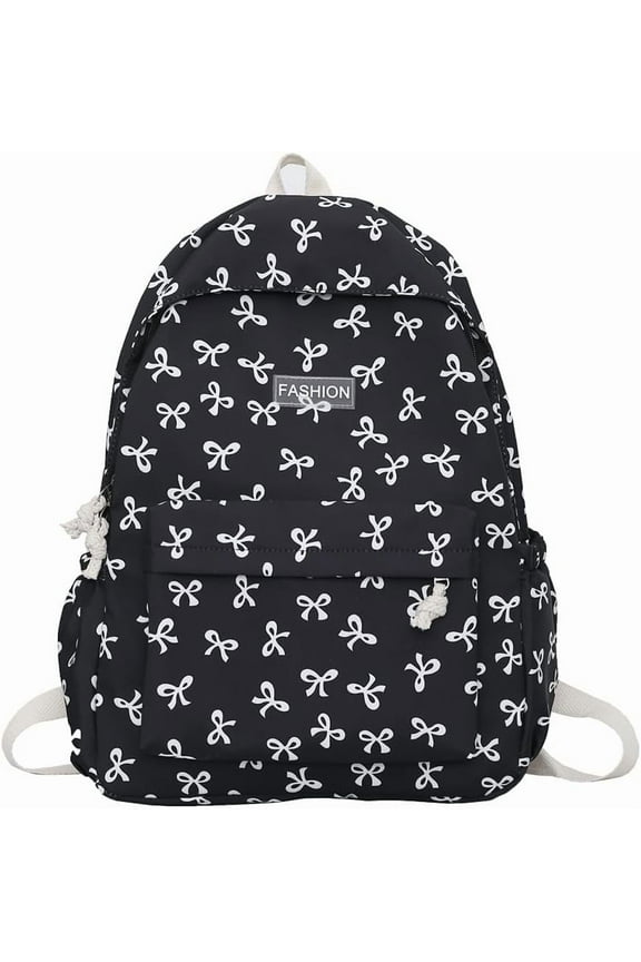 ALINUOYQ Cute Bows Backpack Coquette Aesthetic Backpack for Women Preppy Kawaii Backpack Nylon Laptop Bag Travel Backpack