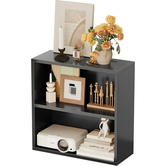 ALISENED 2 Tier Open Shelf Bookcase, Stylish and Functional Bookshelf, Storage Organizer Shelving for Home, Office, Livingroom and Bedroom,Black