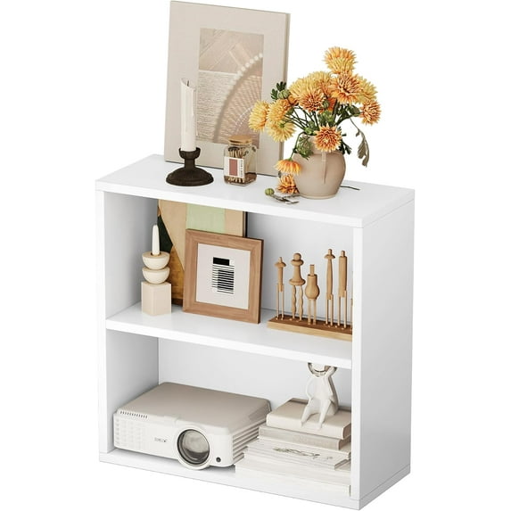 ALISENED 2 Tier Open Shelf Bookcase, Stylish and Functional Bookshelf, Storage Organizer Shelving for Home, Office, Livingroom and Bedroom, White