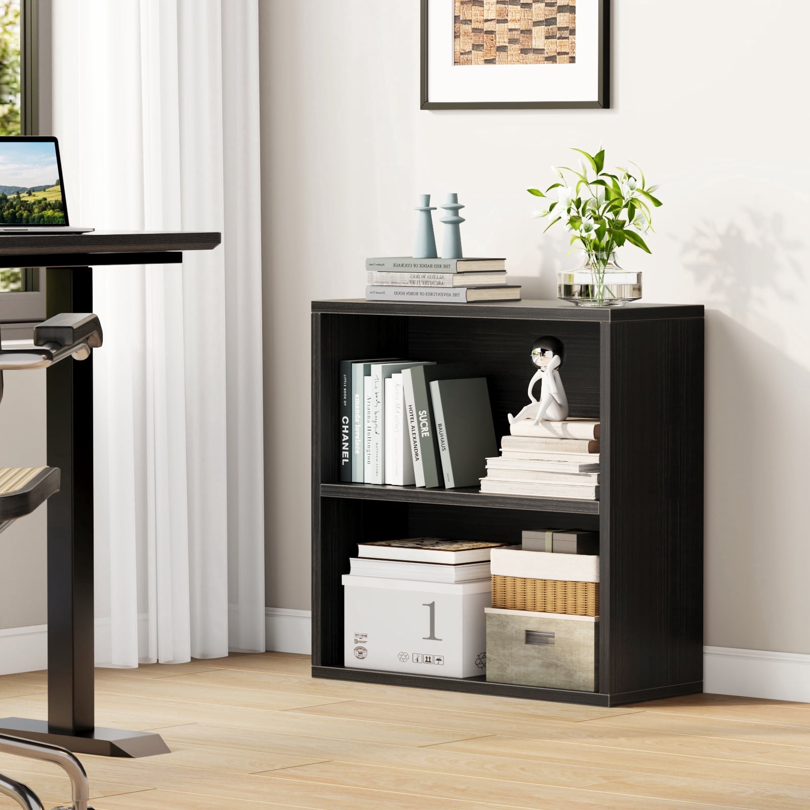 ALISENED 2 Tiers Shelf Bookcase, Stylish and Functional Bookshelf for Home, Office, Living Room and Bed Room
