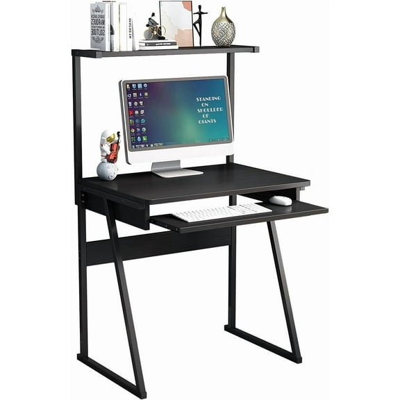 ALISENED 2 Tiers Small Computer Desk for Small Space, Compact Laptop Table Workstation with Keyboard Tray, Study PC Table for Home Office, Black
