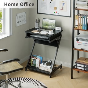 ALISENED 23.6 inch Z-Shaped Mobile Computer Desk with Smooth Keyboard Tray, with Wheels and Bottom Shelves