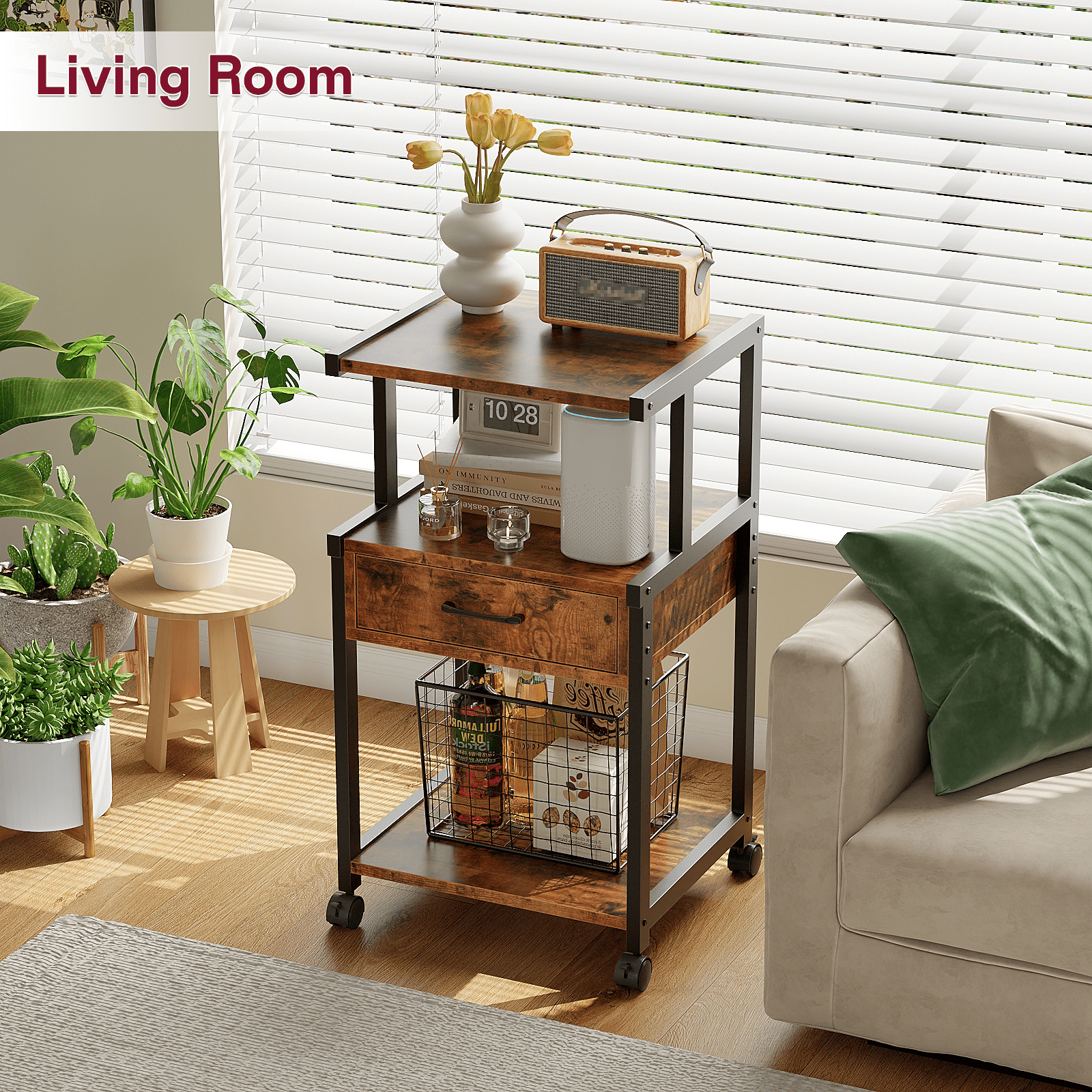 ALISENED 3-Tier Mobile Printer Stand with Storage Rolling Floor-Standing Deskside Shredder Storage Shelf Rack for Home Office,Study,Living Room