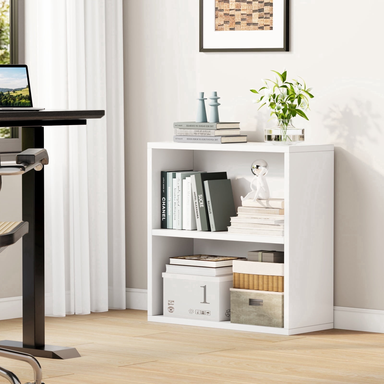 ALISENED 2 Tiers Shelf Bookcase, Stylish and Functional Bookshelf, Storage Organizer Shelving for Home, Office, Living Room and Bed Room