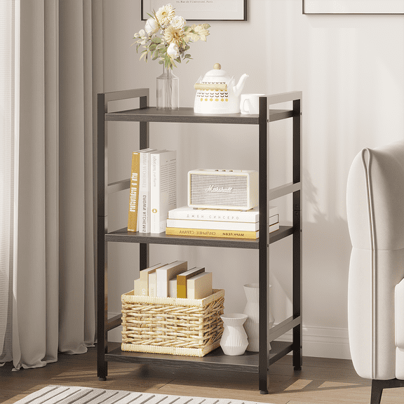 ALISENED 4/3/2 Tier Bookshelf - Small Book Shelf Industrial Bookcase, Narrow Book Case Book Storage Organizer for CD/Movie/Book, Bookshelves for Bedroom Office and Living Room (2 Tier)