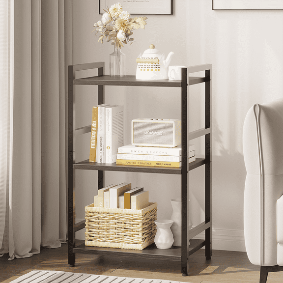 ALISENED 3-Tier Bookshelf - Small Book Shelf Industrial Bookcase, Narrow Book Case Book Storage Organizer for CD/Movie/Book, Bookshelves for Bedroom Office and Living Room (2 Tier)