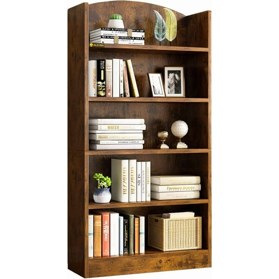 ALISENED 5 Shelf Bookcase, 47" Wood Tall Bookshelf and Bookshelves, Floor Standing Book Shelf Display Storage Shelves for Bedroom Library Living Room Home Office, Rustic