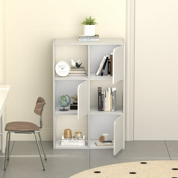 ALISENED 6 Cube Organizer Shelf Bookcase with Cabinet Door,tackable Wood Bookcase Fits Cubby Bins for Organization,11-Inch Cube Storage Organizer Shelf for Bedroom
