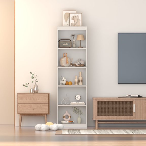 ALISENED 70 in Tall Bookcase, White Bookshelf Open Storage 5 Tier Shelves, 20.08 in Wide Bookshelves