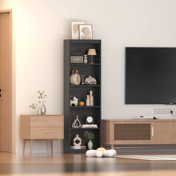 ALISENED 70 in Tall Bookcase, White Bookshelf Open Storage 5 Tier Shelves, 20.08 in Wide Bookshelves