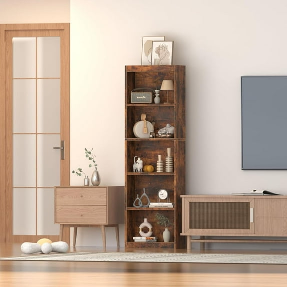 ALISENED 70 in Tall Bookcase, White Bookshelf Open Storage 5 Tier Shelves, 20.08 in Wide Bookshelves