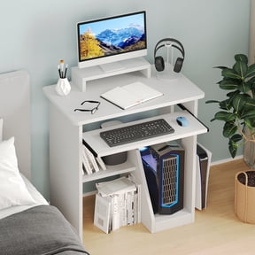 ALISENED Computer Desk with Monitor Stand Keyboard Tray, 29.5 inch Sturdy Desk with Storage Shelves