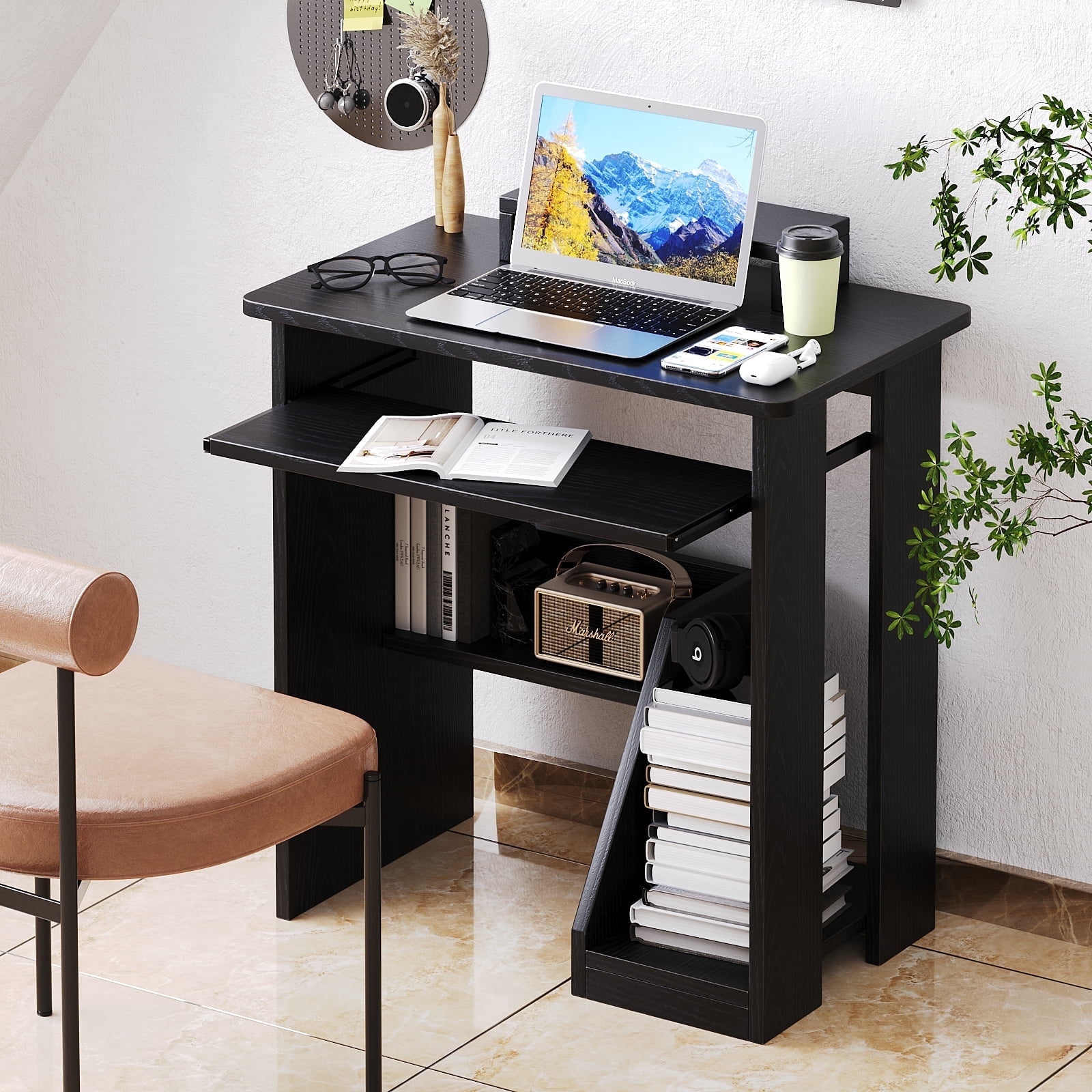 ALISENED Computer Desk with Monitor Stand Keyboard Tray, 29.5 inch Sturdy Desk with Storage Shelves For Office,Living Room,Study