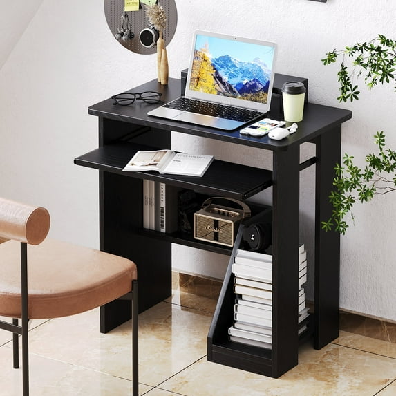 ALISENED Home Office Computer Desk with Monitor Stand Keyboard Tray, 29.5 inch Sturdy Writing Desk with Storage Shelves