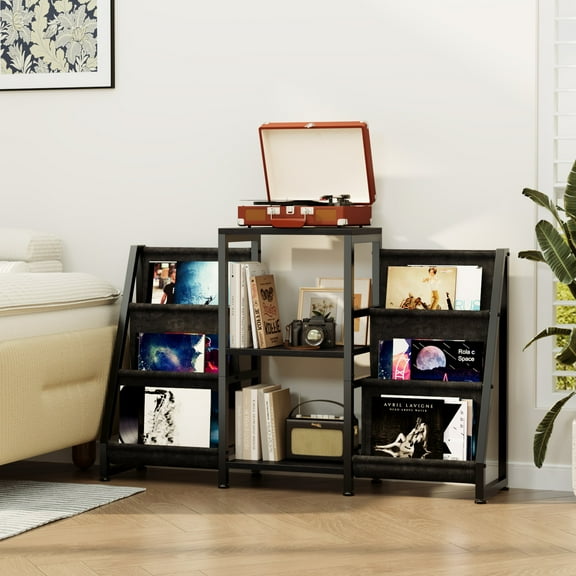 ALISENED Record Player Stand with Vinyl Storage,Record Player Table with Vinyl Record Storage Up to 285 Albums,Turnta ble Stand,Record Cabinet for Media Stereo Audio