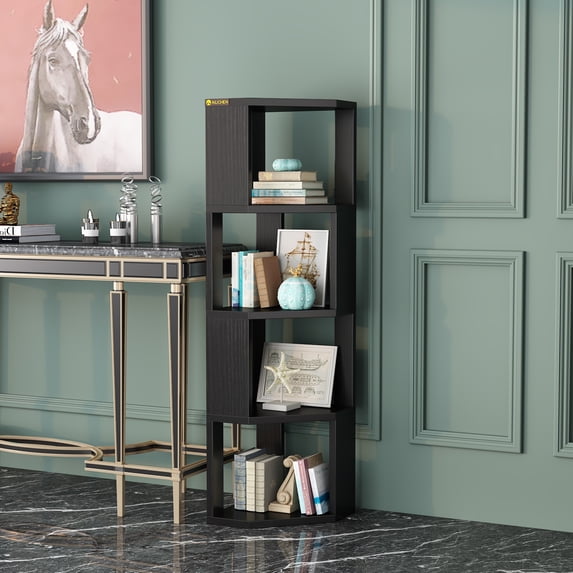 ALISENED Tall Corner Shelf Bookcase Bookshelf, Wooden 4-Tier Book Shelves Display Cabinet,Tall Corner Storage Display Stand Shelf for Living Room,Bedroom,Bathroom