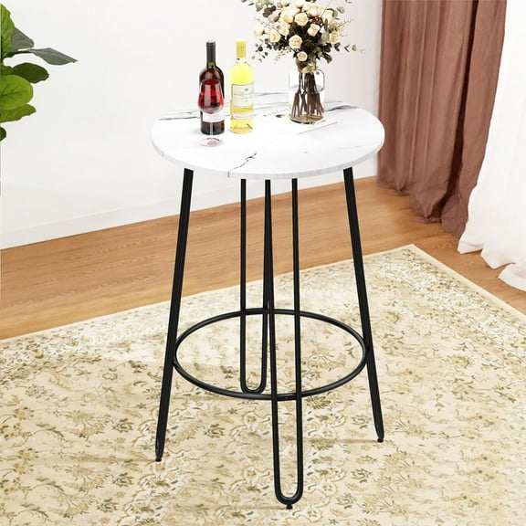 ALISH 40.5" Round Bar Table Pub Table Bar Height Table Tall Bistro Bar Dining Table with Metal Frame & White Top