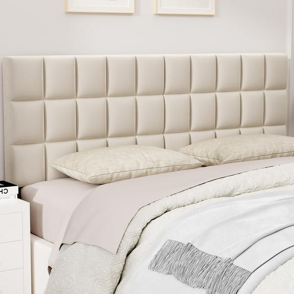 ALISH Velvet Tufted Headboard for Queen Size Bed, Adjustable Height & Width, Foldable Upholstered Headboard with Metal Legs, Compatible with Metal and Wood Bed Frames (Beige, Queen)