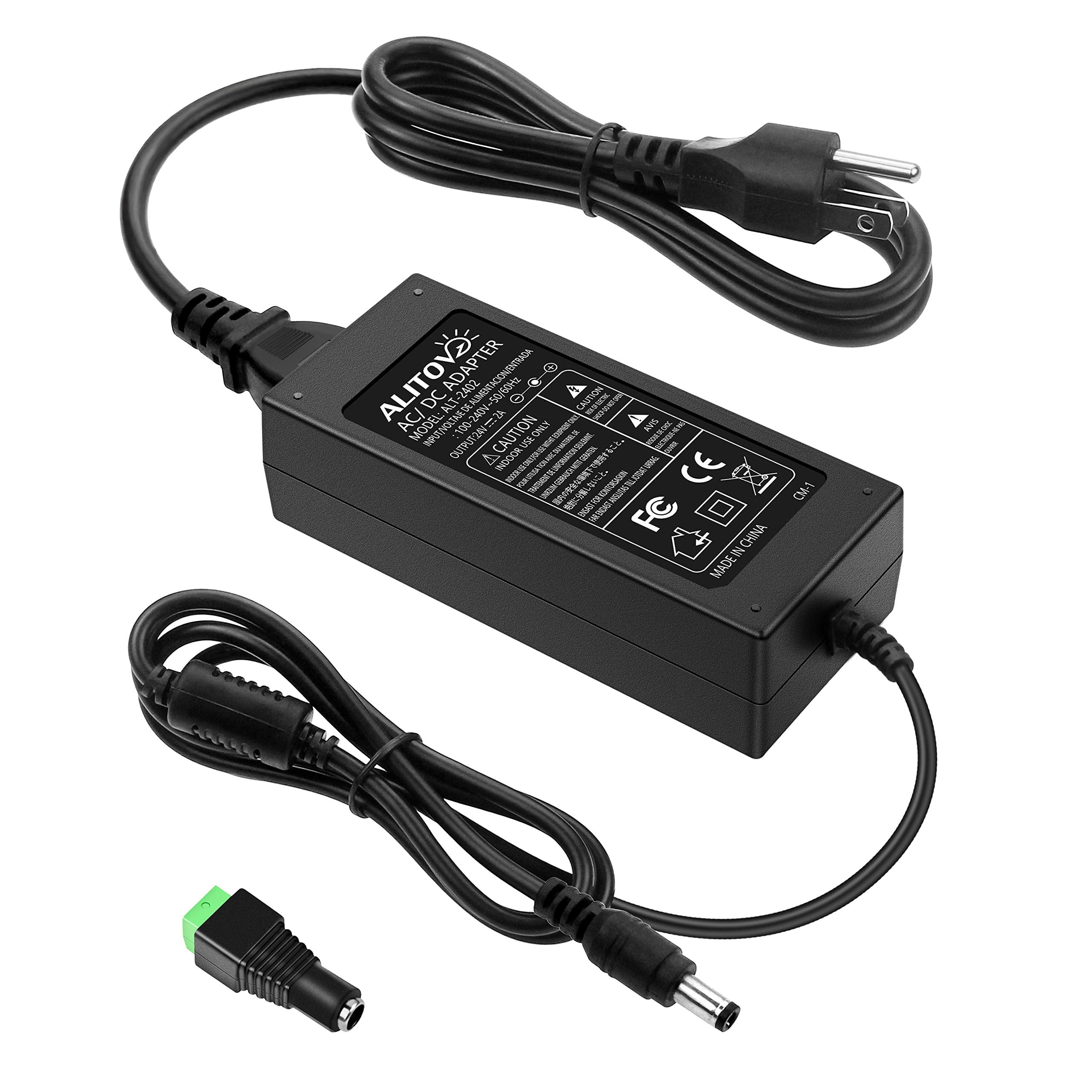 ALITOVE 24V 2A 48W Power Supply Adapter 100~240V AC to DC 24 Volt 2 Amp Converter with 5.5mmx 2.5mm 2.1mm Plug for LED Strip Lights CCTV Camera