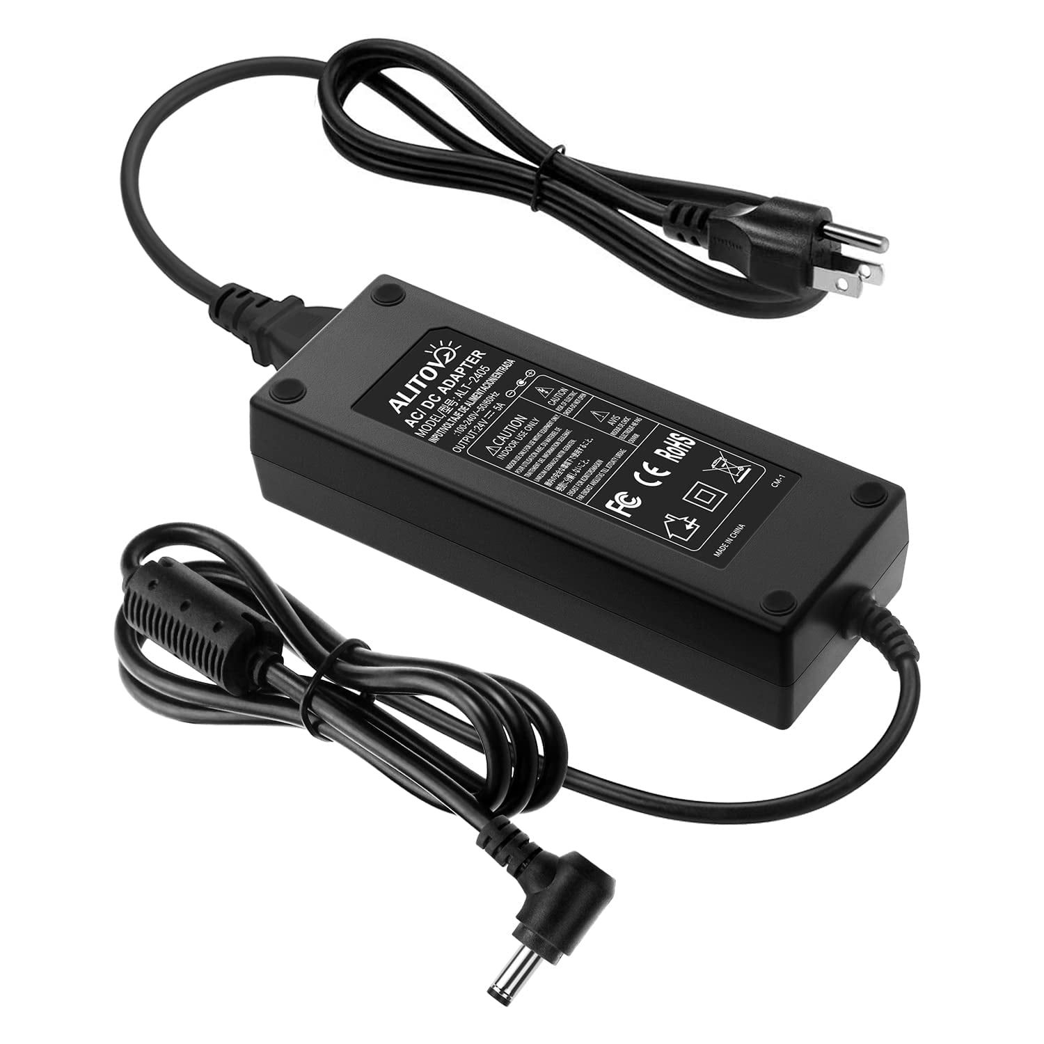 ALITOVE AC 100-240V to DC 24V 5A Power Supply Adapter Converter with 5.5 x 2.1mm 2.5mm DC Output Jack for LED Strip Light CCTV Camera