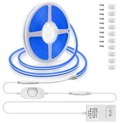 ALITOVE Blue Neon LED Light Strip Rope Light for Bedroom 12V 16.4ft 5m 600LEDs Waterproof with DIY Accessories Power Adapter Dimmer