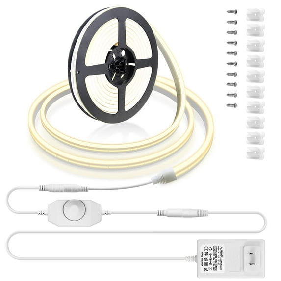ALITOVE Neon Lights for Bedroom Wall Decor Warm White Dimmable Neon Light Strip 16.4ft 5m 600 LEDs Waterproof Rope Lights for Bar Game Room DIY Neon Signs with DIY Accessories Power Adapter Dimmer