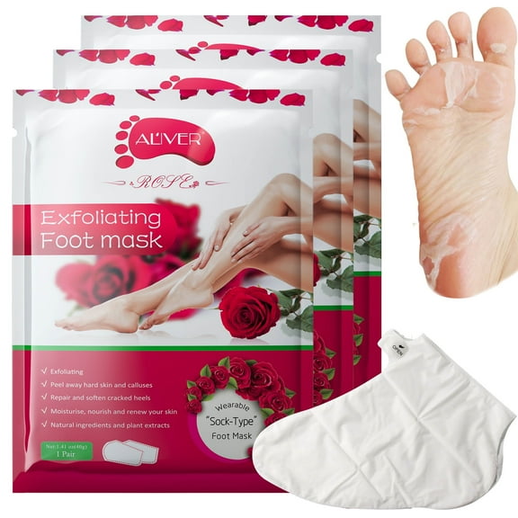 ALIVER 3 Pack Moisturizers Baby Soft Foot Exfoliant Repair Foot Peel Mask, Rose