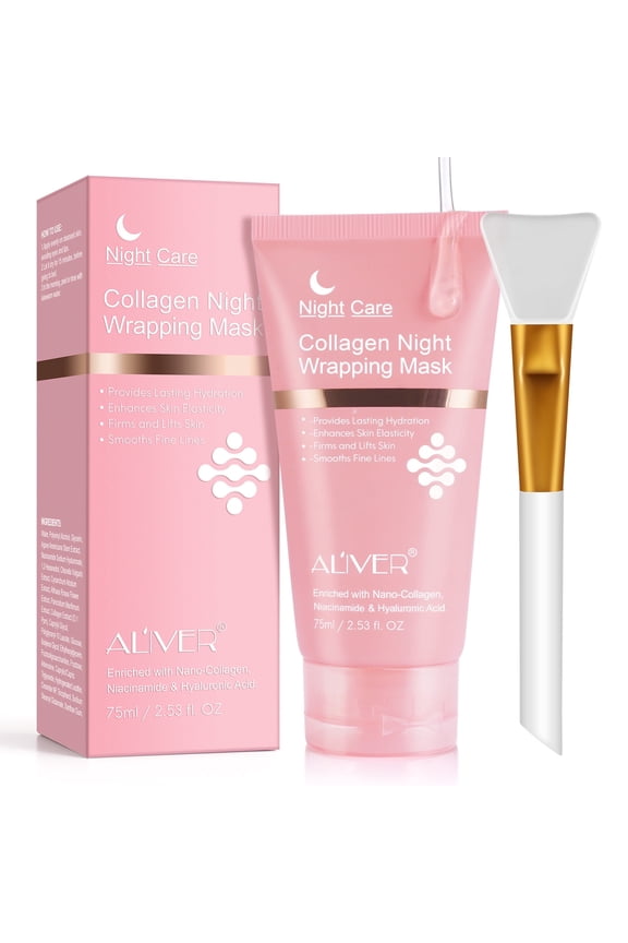 ALIVER Collagen Night Wrapping Mask, Peel Off Collagen Face Mask for Women, Anti-Aging, Elasticity & Hydration, 2.53 fl.oz