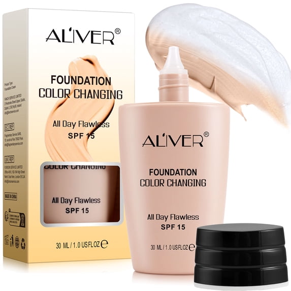 ALIVER Color Changing Foundation SPF15, Liquid Foundation Full Converage,Long Lasting Makeup,Match Your Skin Tone 30ml/1Floz