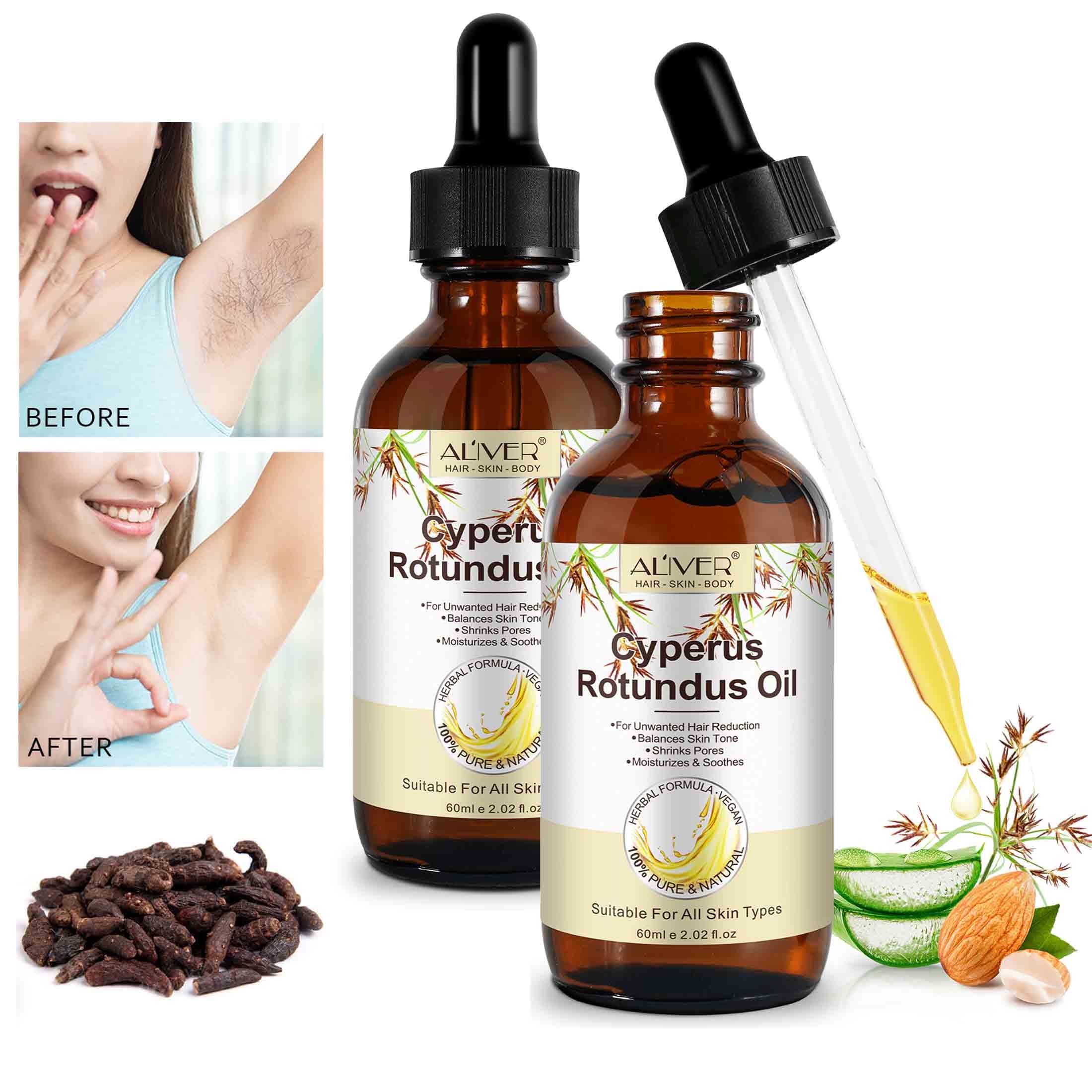 Aliver Cyperus Rotundus Oil for Hair Removal, 100% Pure & Natural Depilatory Oil,Balances Skin Tone, Shrinks Pores, Suitable for All Skin Types(2Pack)