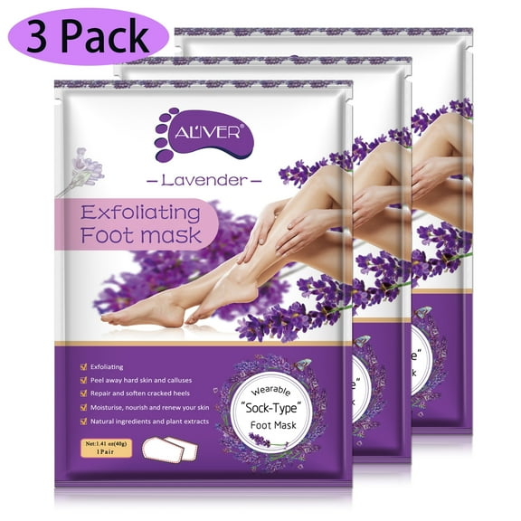 ALIVER Foot Exfoliating Mask, Baby Soft Smooth Touch Feet Mask Moisturizing Repairing Foot Mask, Lavender 3 Pack