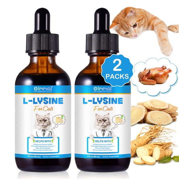 Oimmal L-Lysine Drops for Cats & Kittens for Cats, Promotes Bright Eyes, Immune & Skin Health, Cat Respiratory and Eye Health Support 2Pack