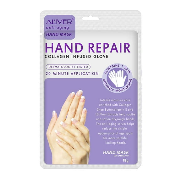 ALIVER Hand Mask with Vitamin E and Shea Butter, Hand Skin Repair Collagen Infused Moisturizing Gloves for Dry, Aging & Cracked Hands