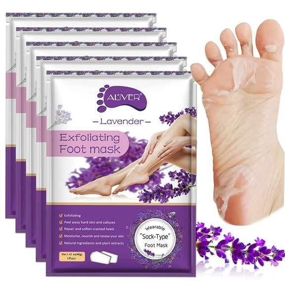 ALIVER Lavender Foot Peel Mask Baby Soft Foot Exfoliant Feet Peel Mask, 5 Pcs
