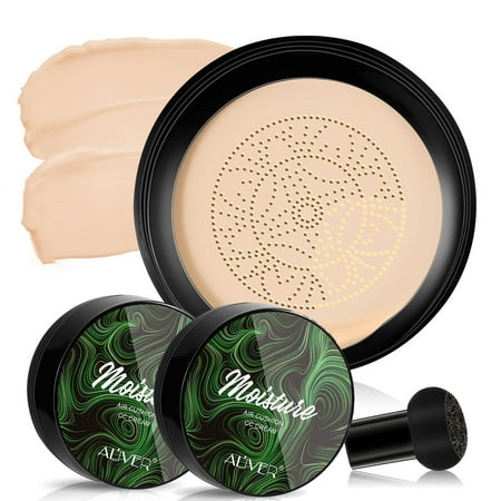 ALIVER Mushroom Head Air Cushion CC Cream, CC Cream Foundation, Moisturizing Concealer, Long Lasting Full Coverage Waterproof, Matte Even Skin Tone Nude Makeup Base Primer, Natural (2 Pcs)