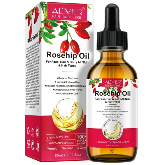 ALIVER Rosehip Seed Oil for Face, Skin Care, Hair Care, Scalp Massage & Body Massage, Anti-Aging, 100% Pure & Natural, Cruelty Free, 2.02 fl oz