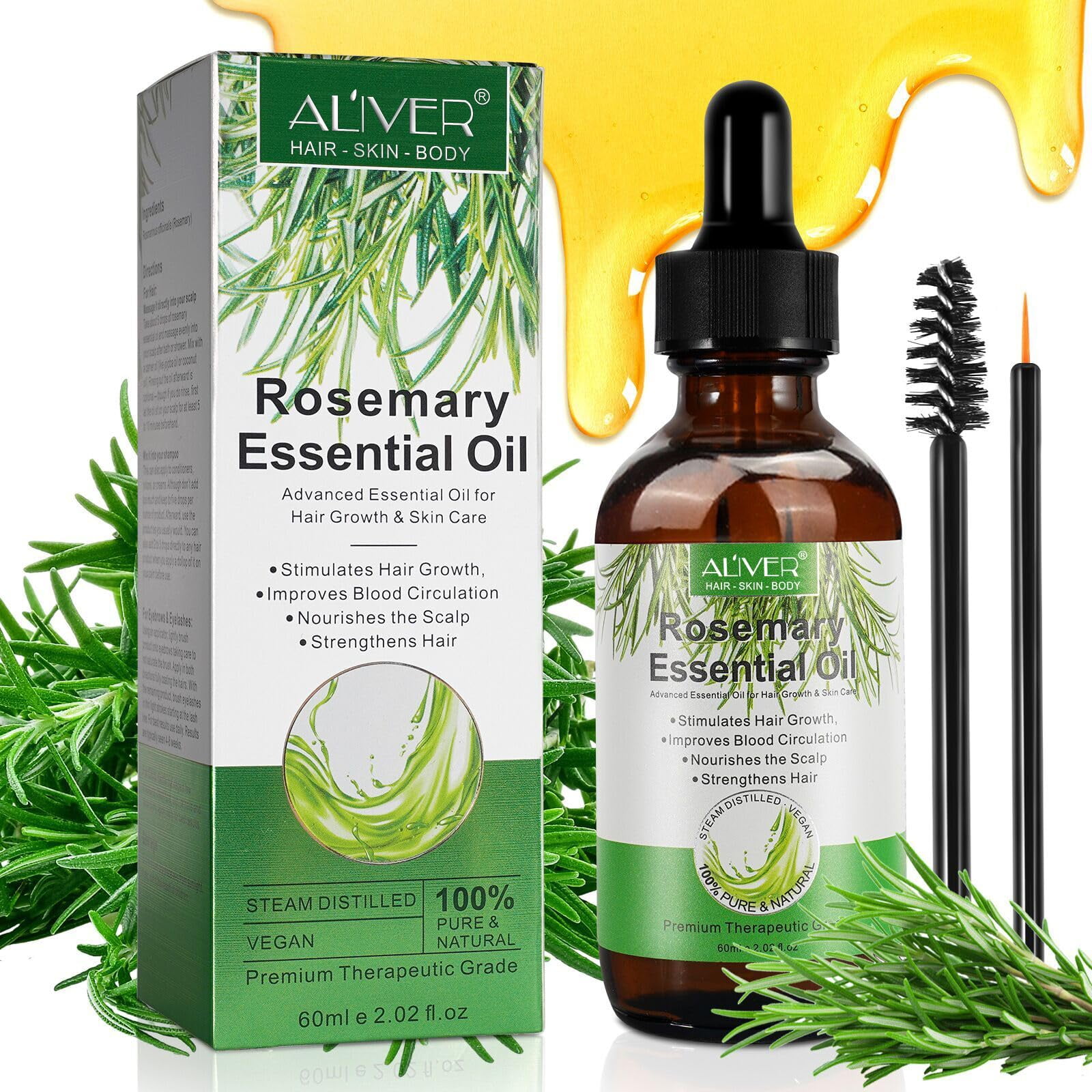 ALIVER Rosemary Essential Oil for Hair Growth, Enhanced Shine, 100