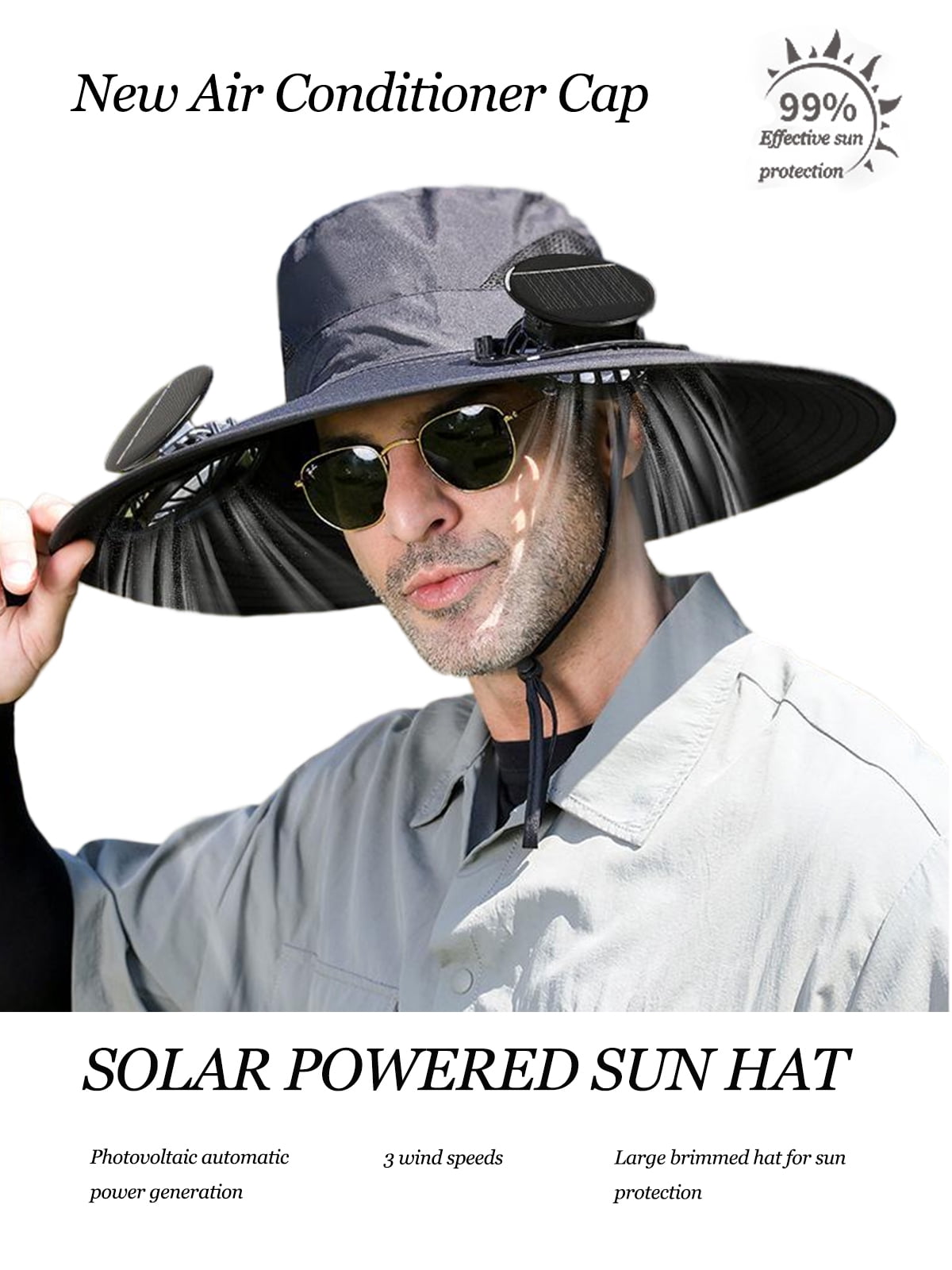 ALIVOR Men's smart cooling hat with solar double fan, Adventure sun ...