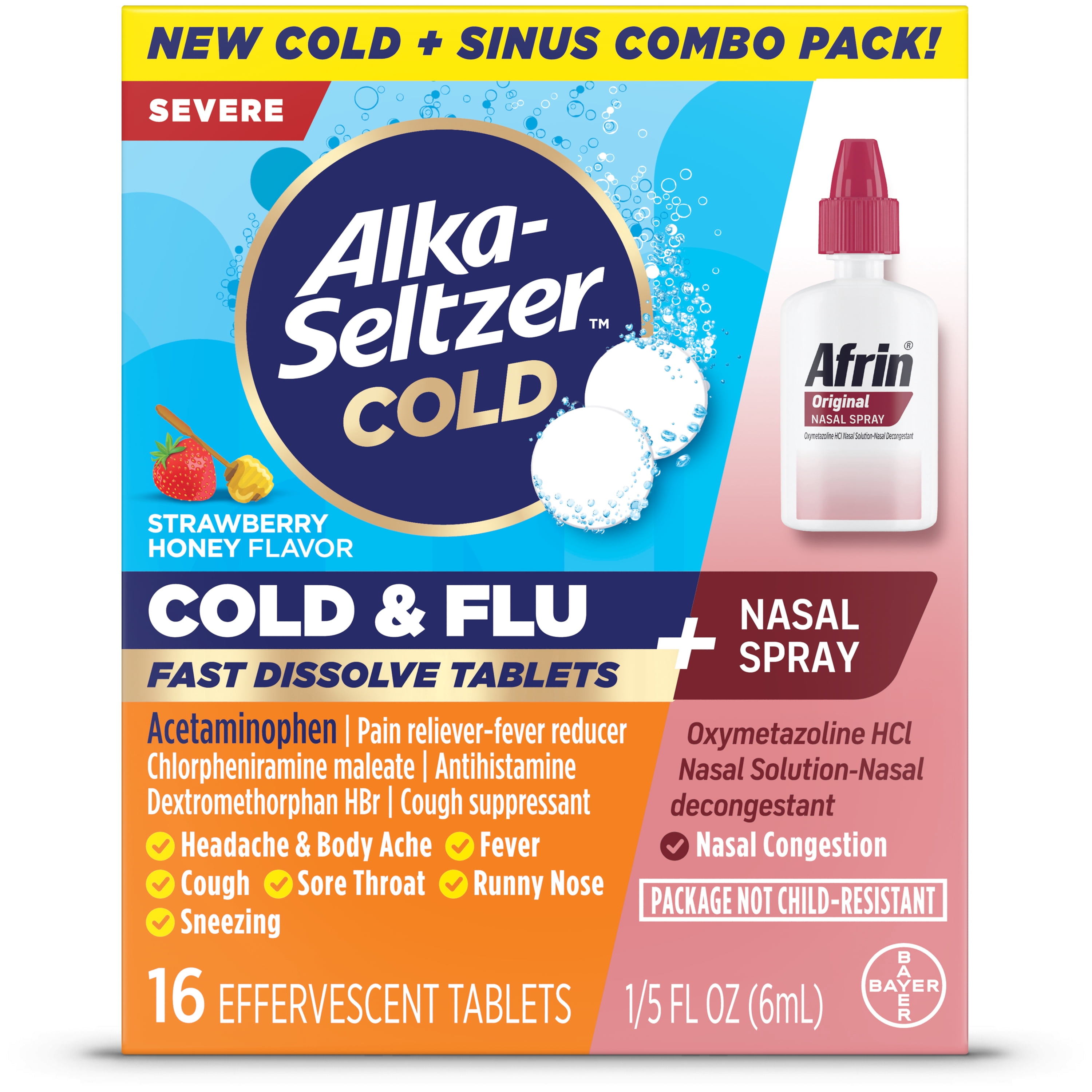 Alka-Seltzer Cold + Afrin, Combo Pack, Cold & Flu Severe (16 Tablets) + Afrin Original Spray (6 mL)