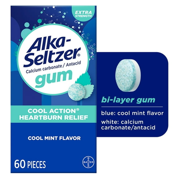 Alka-Seltzer Cool Action Heartburn Relief Gum, Cool Mint Flavor, 60 Count