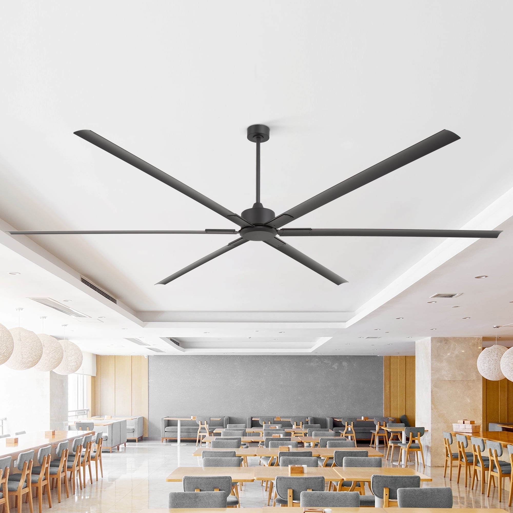 ALKAFY 120 inch Industrial Ceiling Fan - No Light, 6 Aluminum Blades, 6-Speed DC Motor, Remote for Warehouse, Factory, Gymnasium