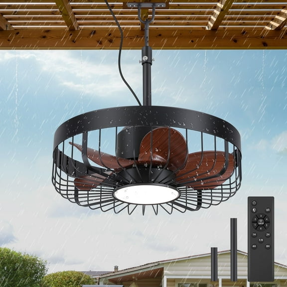 ALKAFY 19 inch Waterproof Ceiling Fan - with LED Light, Remote, 3 Color Temperature Adjustable, for Bathroom & Porch
