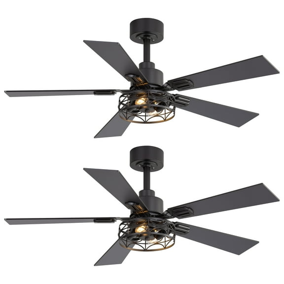 ALKAFY 2 Pack 42 Inch Ceiling Fans with Light and Remote, Farmhouse Black Caged Ceiling Fans with Reversible Blades for Bedroom Living Room