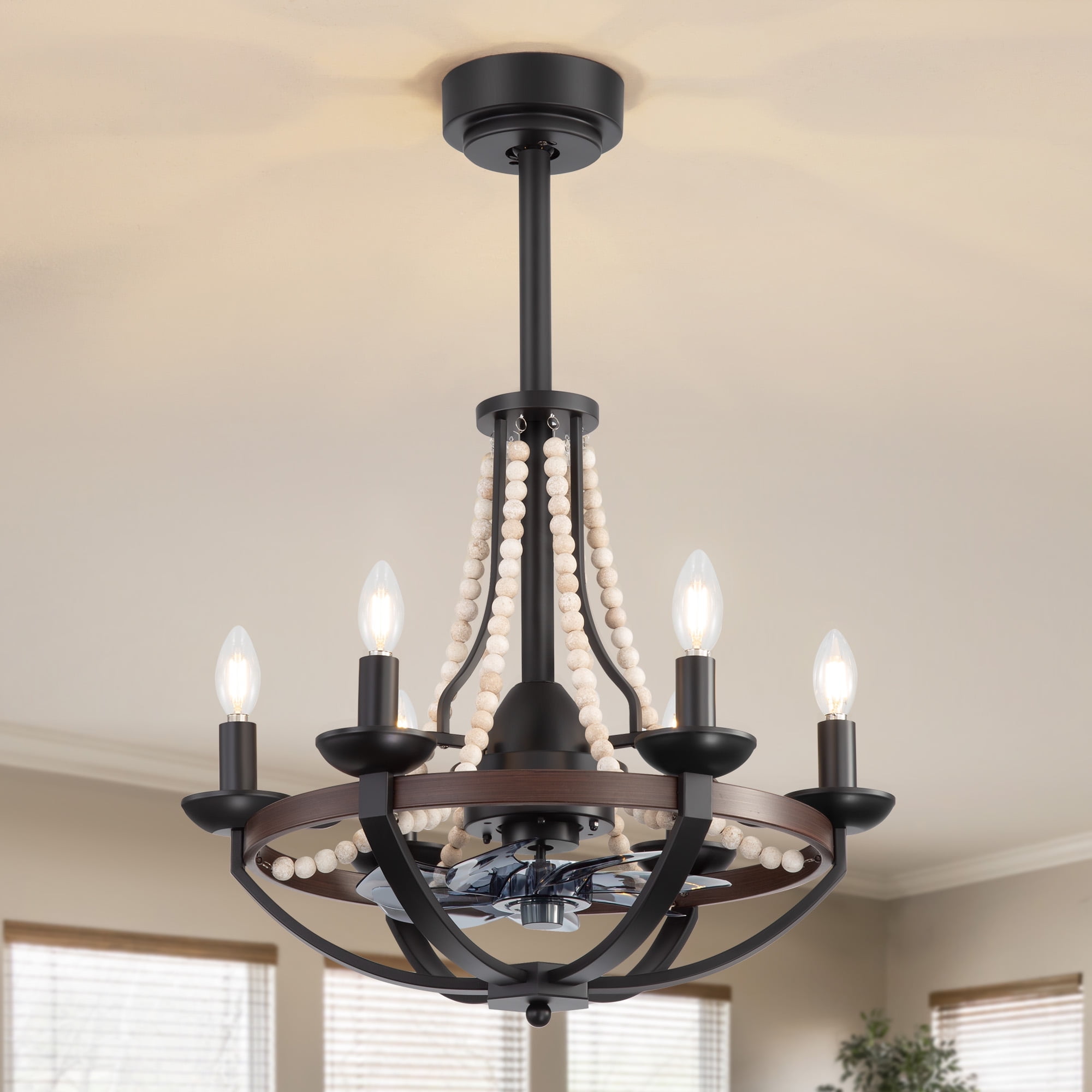 ALKAFY 22 inch Black Vintage Ceiling Fan - 7-Blade, Light & Remote for Living Room, Dining Room, Bedroom, Home Office, Entryway