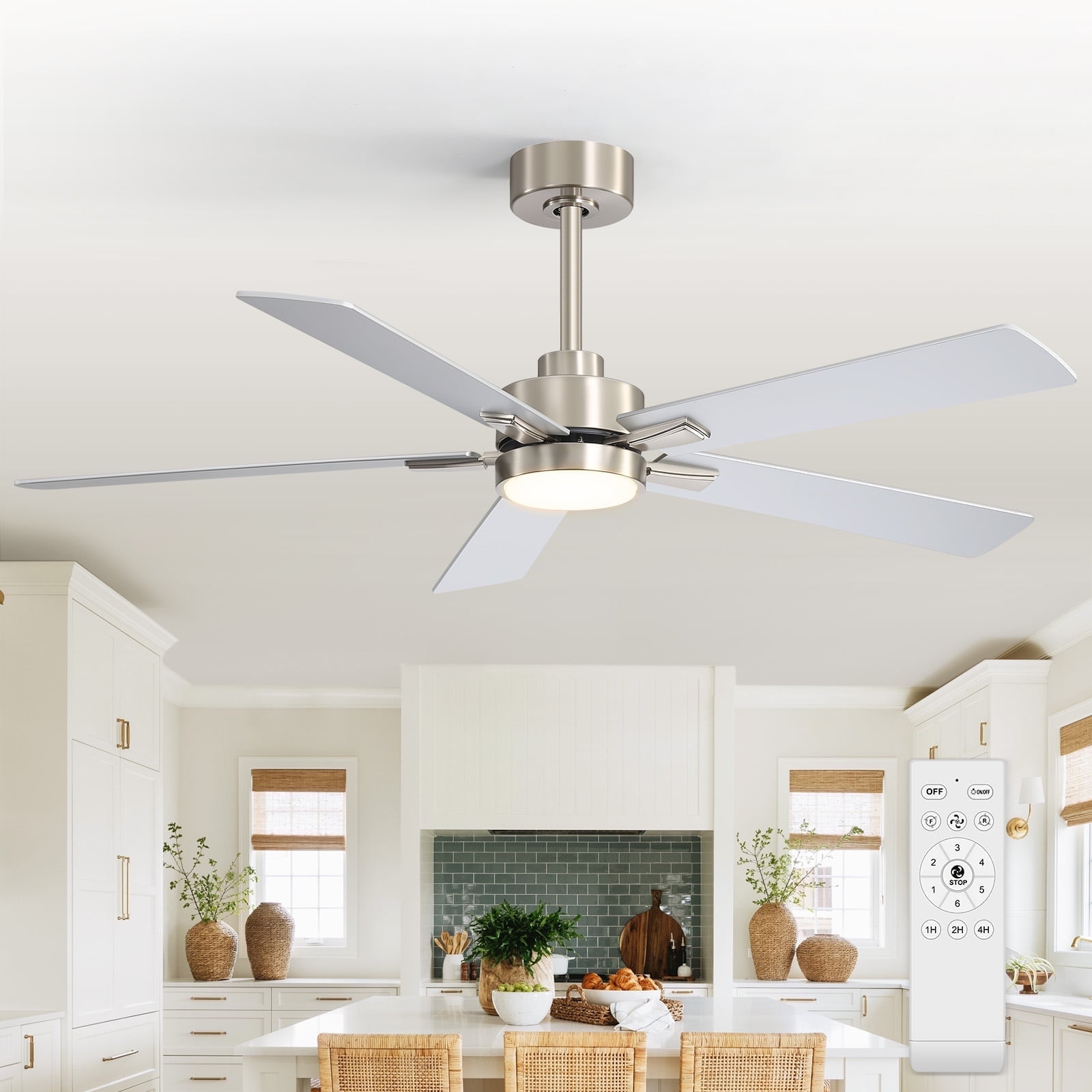 ALKAFY 52'' Satin Nickel LED Ceiling Fan with Remote, 3-CCT Adjustable & Reversible Motor for Home Rooms