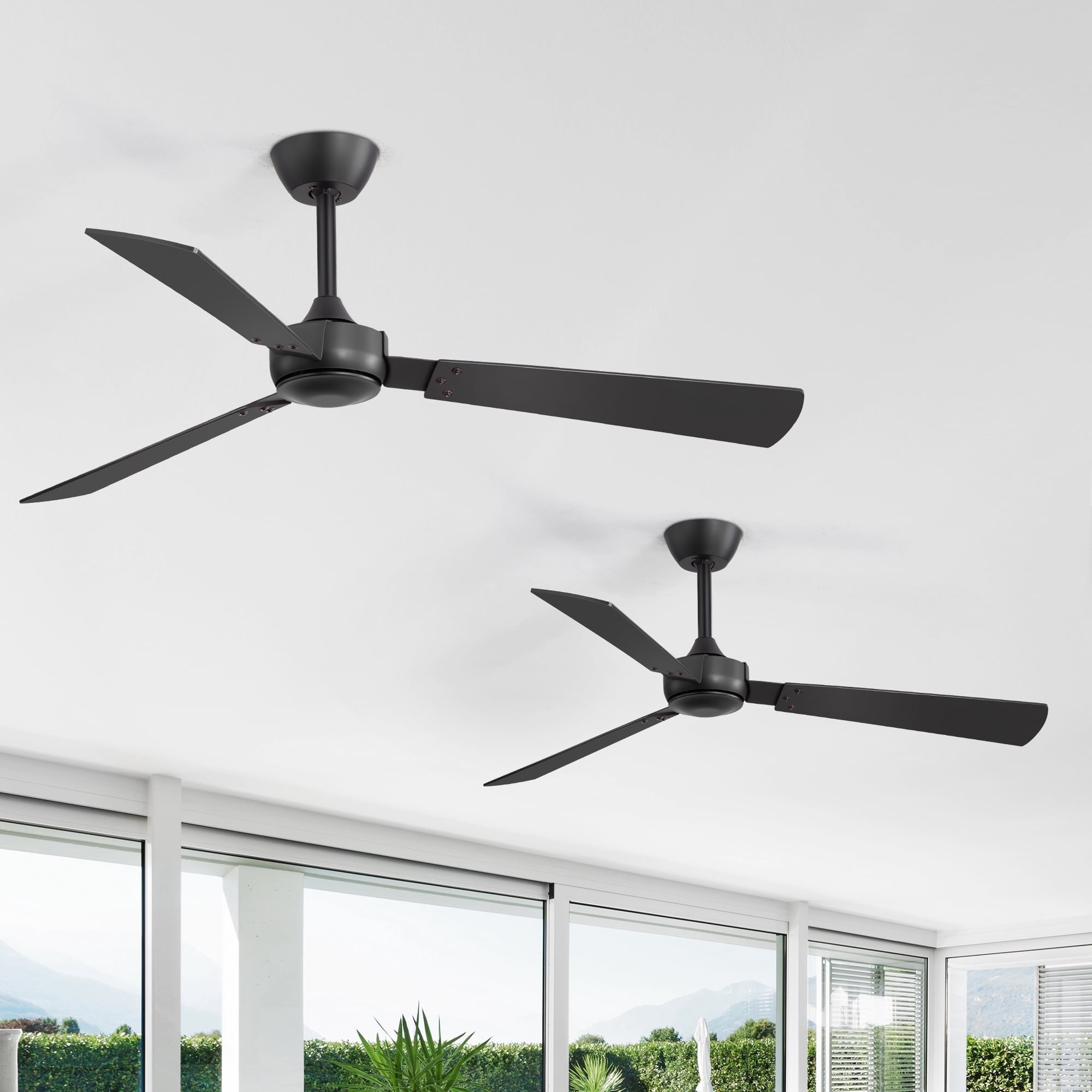 ALKAFY 52 inch 2-Pack Black Modern Ceiling Fan - No Light, 6-Speed, 3 Blades, Remote, for Bedroom, Living Room & Dining Room
