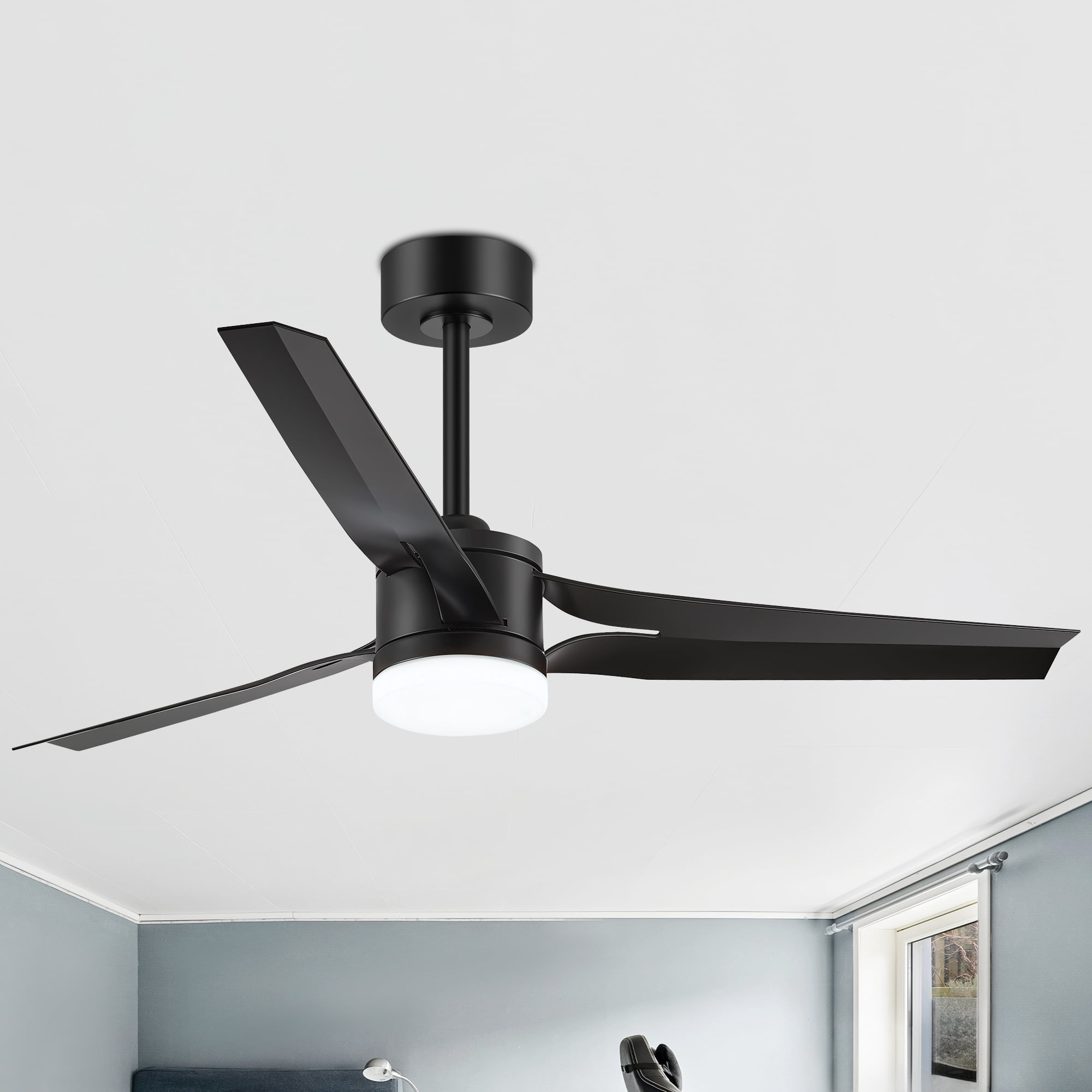 Breezary 52\" Modern Indoor Ceiling Fan With LED Light, 5 Reversible Plywood Blades, 6 Speed DC Motor, Remote, Timer, 5\" Downrod White 24024-WH - Best Buy