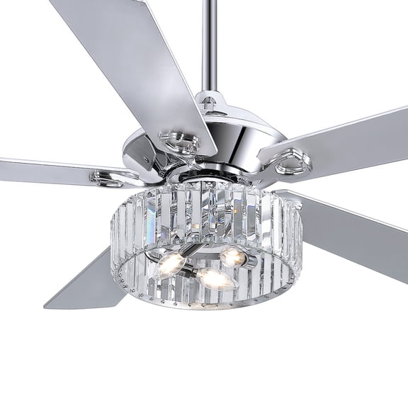 ALKAFY 52 in. Crystal Ceiling Fan with Light and Remote, 5-Blade Modern Ceiling Fan, Quiet DC Motor, Chrome Finish