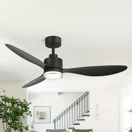 ALKAFY 52 inch Black Ceiling Fan with LED Light and Remote, 3 ABS Blades, for Living Room & Bedroom