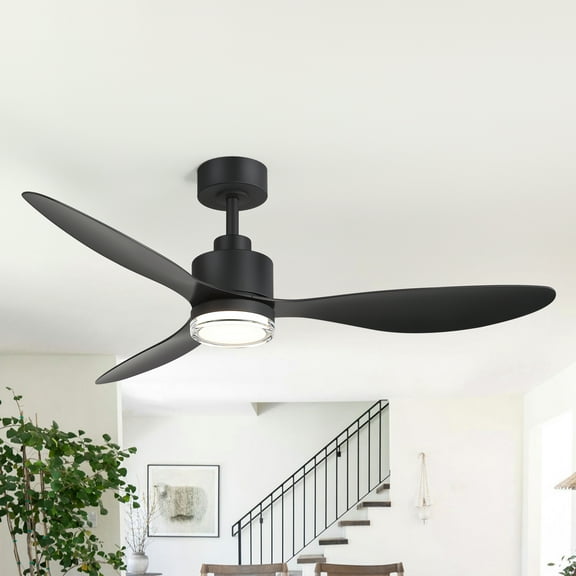 ALKAFY 52 inch Black Ceiling Fan with LED Light and Remote, 3 ABS Blades, for Living Room & Bedroom